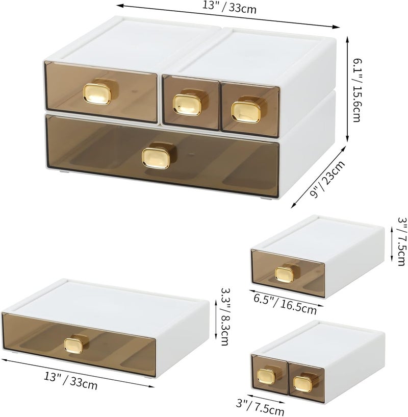 OSteed Spacious Desktop Storage Box, 1 Large 1 Middle & 2 Small Storage Drawers, Stackable Office Desk Drawer Organizer and Accessories, Printer Paper Organizer, White Plastic Drawers for Workspace - Image 3